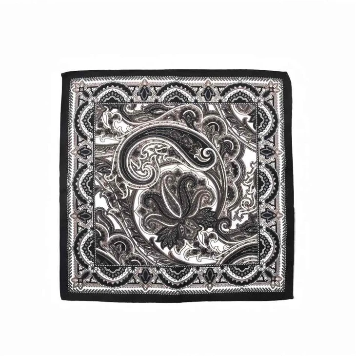 Luxury Silk & Bali Sheer Pocket Square - Mustavalkoinen Paisley Pattern